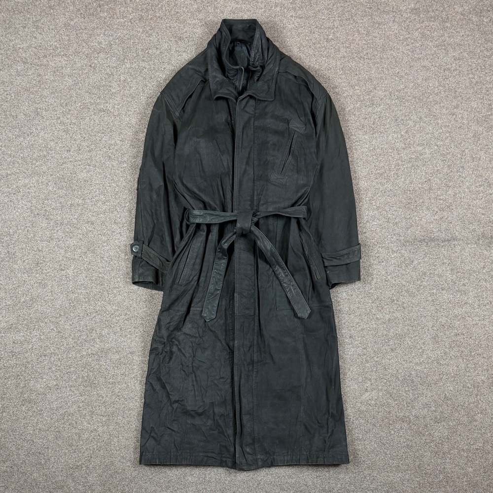 Vintage 90s J Walden Black Long Genuine Leather Belted Trench Coat Men’s L / 42
